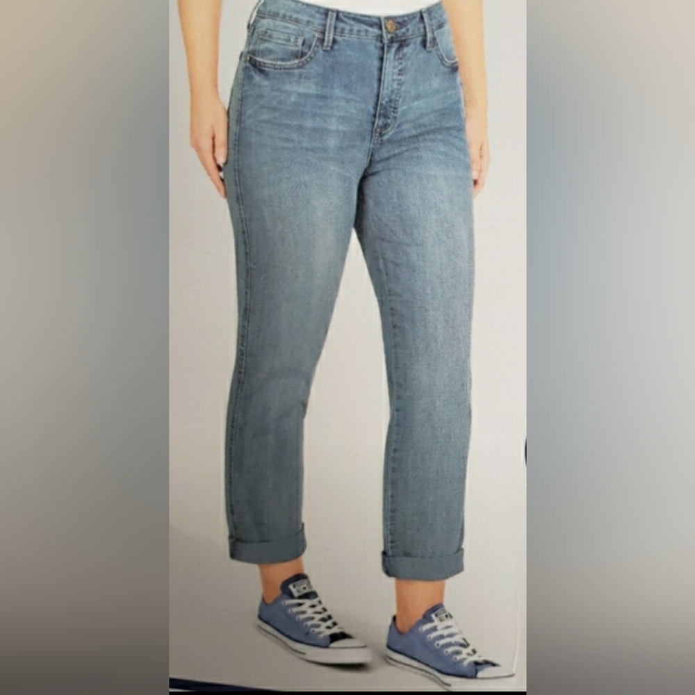Seven7 Womens Weekend Easy Fit Boyfriend Jeans High Rise Rolled Cuffs Size 12